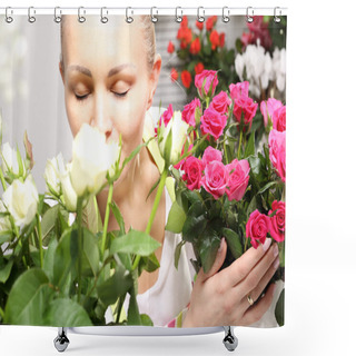 Personality  Woman With Flowers Shower Curtains