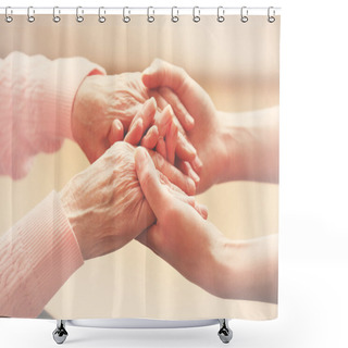 Personality  Helping Hands, Care For The Elderly Concept Shower Curtains
