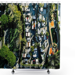 Personality  Aerial View Of Campsite With Caravans On Holiday Or Vacation In Italy Shower Curtains