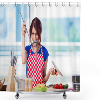 Personality  Woman Preparing Soup In The Kitchen Shower Curtains