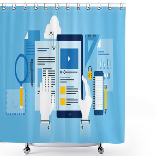 Personality  Flat Line Design Website Banner Of E-learning Shower Curtains