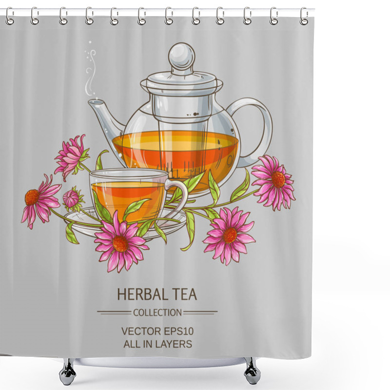 Personality  Cup Or Echinacea Tea And Teapot  Shower Curtains