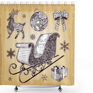 Personality  Hand Drawn Christmas Sleight Decoration Doodles Shower Curtains