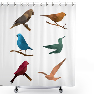 Personality  Birds Icon Set, Low-poly Style,vector Illustration Shower Curtains