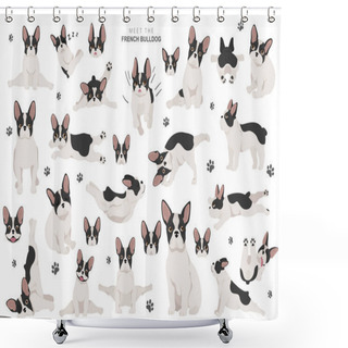 Personality  Yoga Dogs Poses And Exercises. French Bulldog Clipart. Vector Illustration Shower Curtains