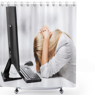 Personality  Stressed Woman With Computer Shower Curtains