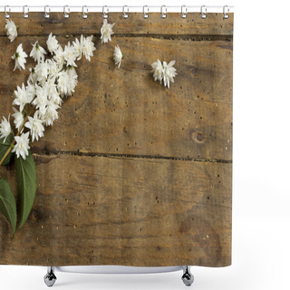 Personality  Spring Flower Over Wood Background Shower Curtains