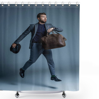 Personality  Worried Man Walking With Leather Bag Shower Curtains