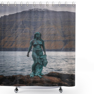 Personality  Mikladalur, Faroe Islands, Kalsoy - November, 2021: Kopakonann - Selkies, Mythological Beings Capable Of Therianthropy, Changing From Seal To Human Form By Shedding Their Skin. Kingdom Of Denmark. Europe Shower Curtains