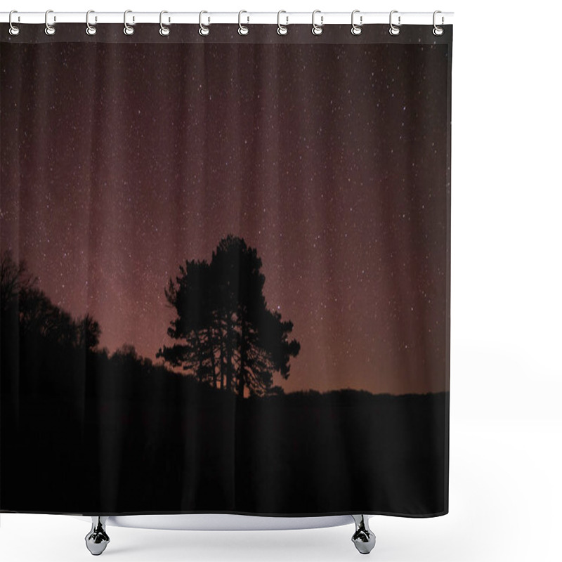 Personality  Silhouette Of Tree Against Starry Sky Shower Curtains