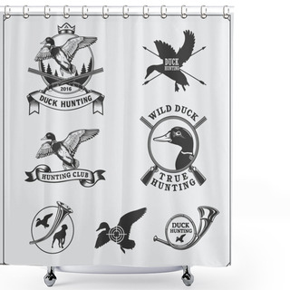 Personality  Set Of Hunting Labels And Emblems With Wild Duck. Shower Curtains