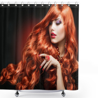 Personality  Red Hair. Fashion Girl Portrait. Long Curly Hair Shower Curtains