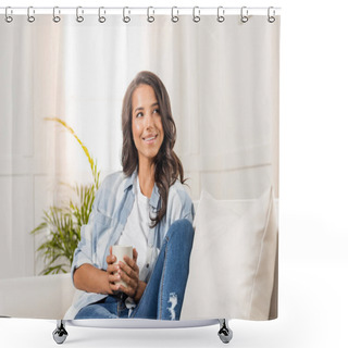 Personality  Young Woman Holding Cup  Shower Curtains
