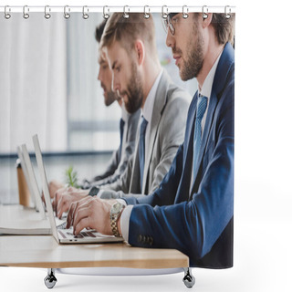 Personality  Cropped Shot Of Focused Young Businessmen Working With Laptops In Office Shower Curtains