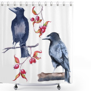 Personality  Lack Raven. Isolated On White Background.  Shower Curtains