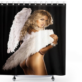 Personality  Beautiful Naked Blonde Angel Looking At Camera. Shower Curtains