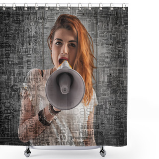Personality  Girl Screams With The Megaphone Shower Curtains