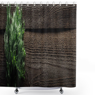 Personality  Top View Of Green Dill On Wooden Weathered Table With Copy Space, Panoramic Shot Shower Curtains