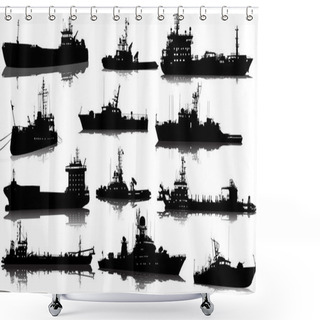 Personality  Vector Set Of 12 Silhouettes Of Sea Towboat And The Ships Shower Curtains