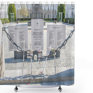 Personality  Warsaw, Poland - April 20, 2018: Wooden Crosses Commemorative Polish Air Force Tu-154 Crash In 2010 At Smolensk. Crosses Near Presidential Palace In Warsaw. Shower Curtains