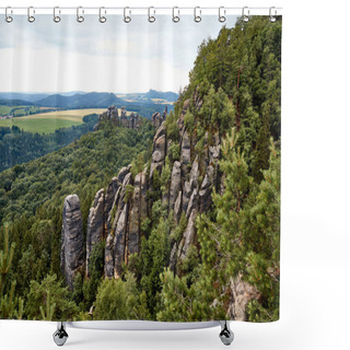 Personality  Beautiful Landscape With Old Rocks And Forest In Bastei, Germany Shower Curtains