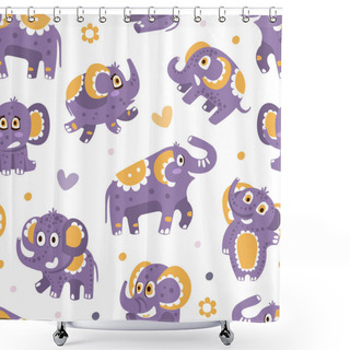 Personality  Cute Elephant Character With Trunk And Tusks On Vector Seamless Pattern Shower Curtains