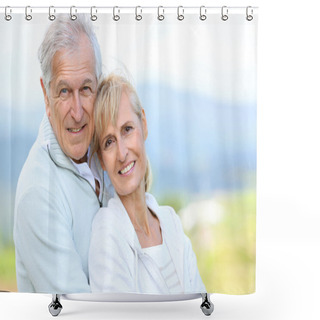 Personality  Senior Couple Embracing Each Other Shower Curtains