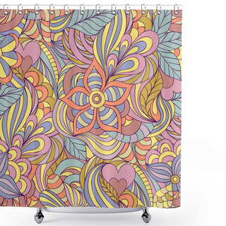 Personality  Pattern With Abstract Flowers,leaves And Lines. Shower Curtains