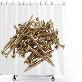 Personality  A Group Of Yellow Wood Screws, Isolated On White Shower Curtains