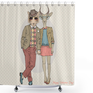 Personality  Fashion Couple Of Tiger And Antelope Shower Curtains