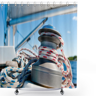 Personality  Winch With Rope On Sailing Boat Shower Curtains