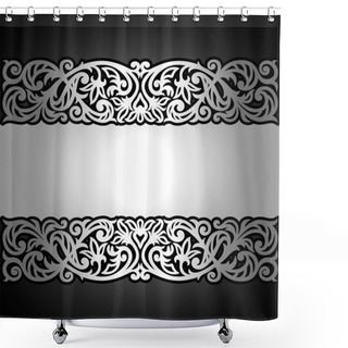 Personality  Vintage Black Background, Antique, Victorian Silver Ornament, Baroque Frame. Shower Curtains