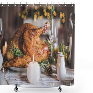 Personality  Roasted Turkey On Holiday Table Shower Curtains