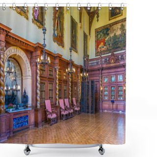 Personality  STAMFORD, UNITED KINGDOM, APRIL 9, 2017: Interior Of The Burghley House Near Stamford, Englan Shower Curtains