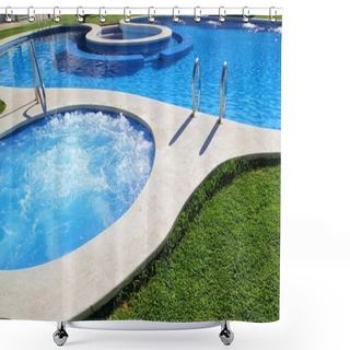 Personality  Blue Jet Spa Pool In Green Grass Garden Shower Curtains