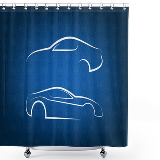 Personality  White Car Logos On Blue Floral Background Shower Curtains
