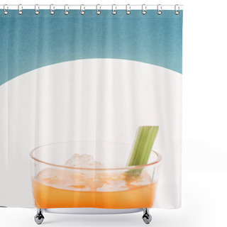 Personality  Close Up View Of Bloody Mary With Celery On Blue Background With Back Light Shower Curtains