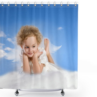Personality  Little Girl With Fairy Wings Lies On A Cloud Shower Curtains