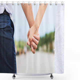 Personality  Wedding Photo Of Married Couple Holding Hands Shower Curtains