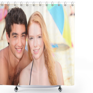 Personality  Young Couple On The Beach Shower Curtains