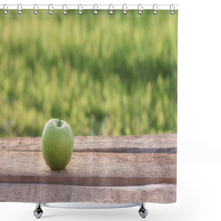 Personality  Green Apple On Table Outdoors Shower Curtains