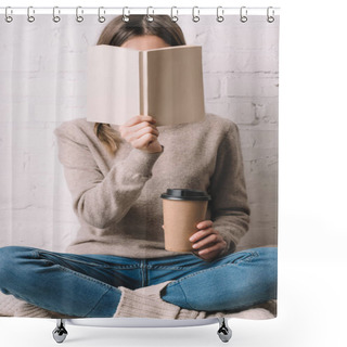 Personality  Girl Holding Book And Coffee To Go In Paper Cup Shower Curtains