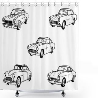 Personality  Classic Car Set Outline Vector Illustration On White Background Shower Curtains