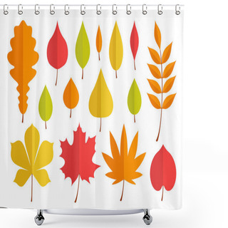 Personality  Autumn Leaves Set. Flat Style. Isolated On White Background Shower Curtains