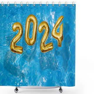 Personality  2024 Inflatable Golden Numbers On Water Ripples Surface, Happy New Year With A Swimming Pool Concept Shower Curtains