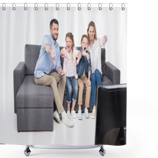 Personality  Family Sitting And Showing Thumbs Down Shower Curtains