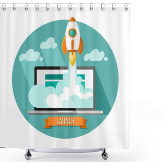 Personality  Start Up. Flat Design Modern Vector Illustration Concept Of New Business Project Start Up Development And Launch A New Innovation Product On A Market. Shower Curtains