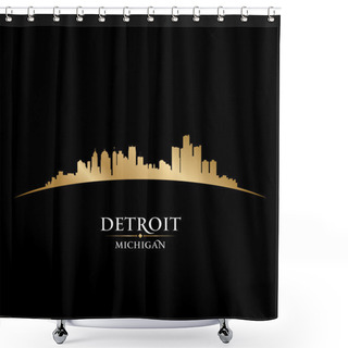 Personality  Detroit Michigan City Skyline Silhouette Black Background Shower Curtains