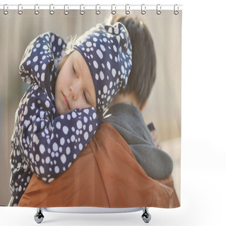 Personality  Daughter On Father Shoulder Shower Curtains