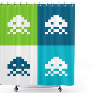 Personality  Alien Of Game Flat Four Color Minimal Icon Set Shower Curtains